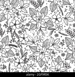 Christmas Poinsettia Floral Seamless Vector Pattern Stock Vector