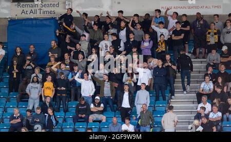 London, UK. 24th Aug, 2021. Cambridge United fans during the Carabao Cup match between Millwall and Cambridge United at The Den, London, England on 24 August 2021. Photo by Alan Stanford/PRiME Media Images. Credit: PRiME Media Images/Alamy Live News Stock Photo