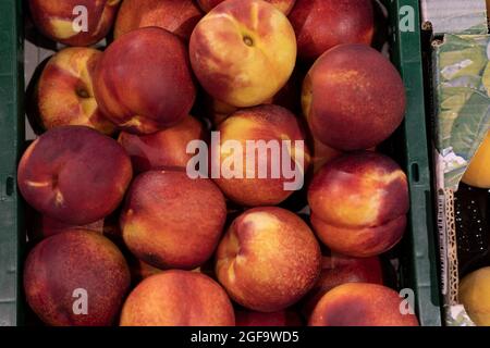 bright nectarines in the market Stock Photo