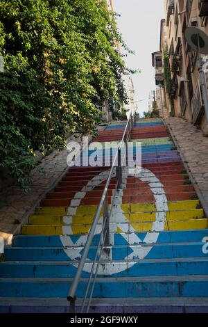 Izmir, Izmir, Turkey. 24th Aug, 2021. Colored peace symbol on stairs of Karatas district of Izmir-Turkey. (Credit Image: © Uygar Ozel/ZUMA Press Wire) Stock Photo