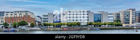 The North Wall Quay, North Dock area of Dublin, Ireland, along the River Liffey. It has been extensively redeveloped. Stock Photo