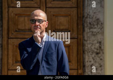 Young male european person with sunglasses in front view Stock Photo