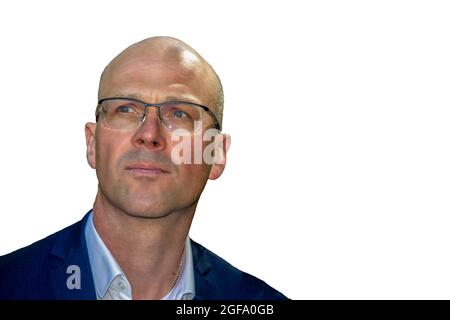 Profile of a european man wearing glasses looking away from the camera Stock Photo