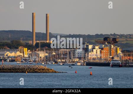 Cowes,Harbour,entrance,Southampton,Isle of Wight,Red Funnel,Ferry,car, water,port,Hampshire, Stock Photo