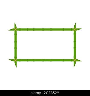 Green bamboo frame vector wood design illustration nature isolated white. Empty border bamboo frame template stick with rope stem. Space decoration el Stock Vector