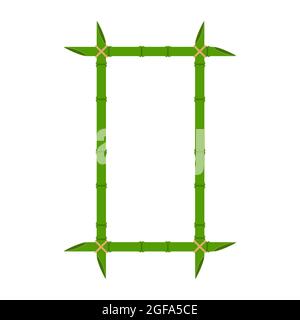 Green bamboo frame vector wood design illustration nature isolated white. Empty border bamboo frame template stick with rope stem. Space decoration el Stock Vector