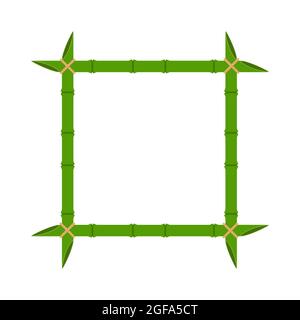 Green bamboo frame vector wood design illustration nature isolated white. Empty border bamboo frame template stick with rope stem. Space decoration el Stock Vector