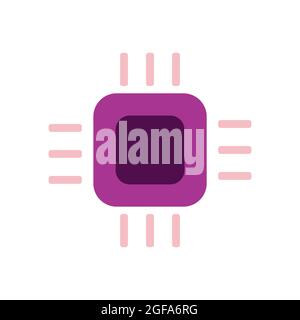 Cpu chip technology vector icon computer electronic processor hardware board. Microchip cpu datum chip tech equipment PC component microprocessor netw Stock Vector