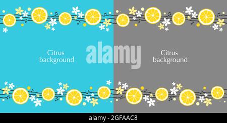 Set of banners with lemon slices, flowers and musical notes. Space for text, copy space Stock Vector