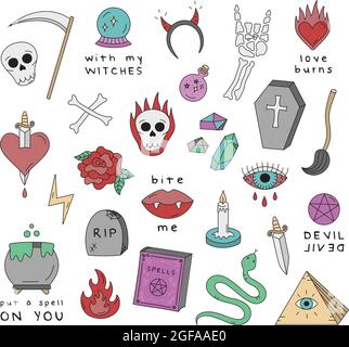 Magical, witchy hand drawn vector illustration set Stock Vector