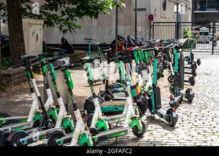 Elektroscooter, E-Roller stehen in großer Anzahl, an der Street Burgmauer, in front of Cologne Cathedral, Legal parking area, partly designated by sig Stock Photo