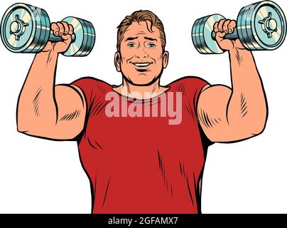 a man lifts dumbbells, sports and health, morning exercises. Businessman daily routine Stock Vector
