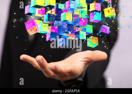Cloud technology-polygonal wireframe art looks like a constellation Stock Photo
