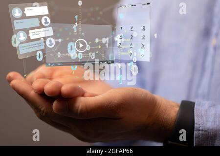 Illustration of Interface web application in hand Stock Photo