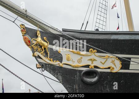 BRISTOL, UNITED KINGDOM - Aug 07, 2012: A side view of the bow of Brunel's SS Great Britain museum ship in the dry dock of Bristol, United Kingdom Stock Photo