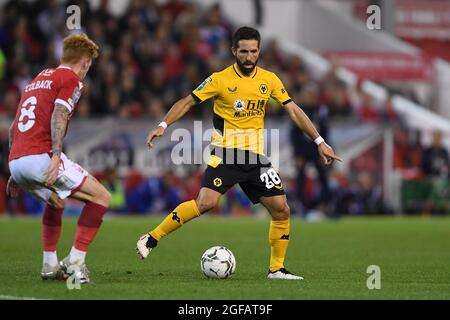 NOTTINGHAM, UK. AUGUST 24TH Joao Moutinho of Wolverhampton Wanderers in action during the Carabao Cup match between Nottingham Forest and Wolverhampton Wanderers at the City Ground, Nottingham on Tuesday 24th August 2021. (Credit: Jon Hobley | MI News) Credit: MI News & Sport /Alamy Live News Stock Photo