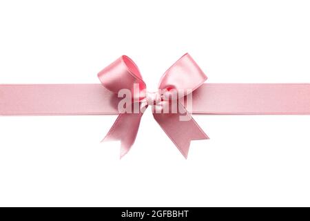 Pink ribbon bow on white background Stock Photo