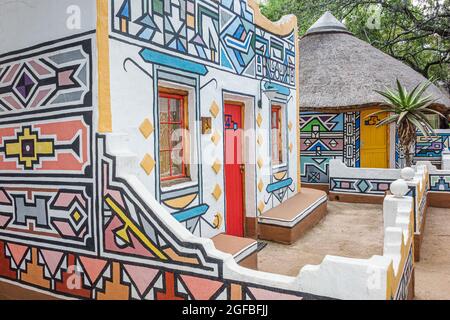 Johannesburg South Africa,Lesedi African Lodge & Cultural Village Zulu Xhosa,Pedi Basotho Ndebele resort guest lodging hotel colorful art artwork Stock Photo