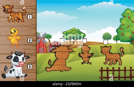 Farm animals board game, cow, bull, sheep, rooster, chicken, dog, cat ...