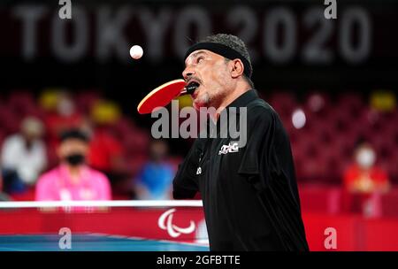 Egypt's Ibrahim Elhusseiny Hamadtou in action in the Men's Singles Class 6 Group E Table Tennis at the Tokyo Metropolitan Gymnasium on day one of the Tokyo 2020 Paralympic Games in Japan. Picture date: Wednesday August 25, 2021. Stock Photo