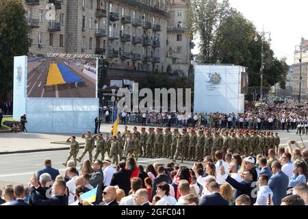 Non Exclusive: KYIV, UKRAINE - AUGUST 24 2021 - Veterans of the antiterrorist operation (ATO) and the Joint Forces Operation (JFO) are pictured during