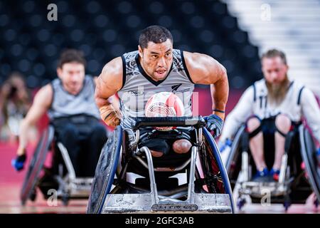 TOKYO, JAPAN. 25th Aug, 2021. Barney Koneferenishi (NZL) in Men's Wheelchair Basketball USA vs NZL during the Tokyo 2020 Paralympic Games at Yoyogi National Stadium on Wednesday, August 25, 2021 in TOKYO, JAPAN. Credit: Taka G Wu/Alamy Live News