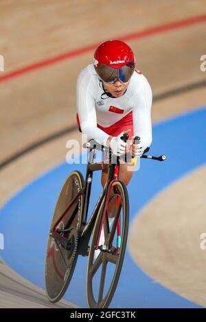 China's Zeng Sini competes in the track cycling Women's C1-2-3 500M ...