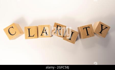 Clarity word crafted from wooden cubes. Stock Photo