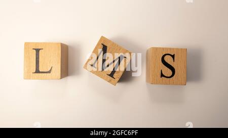 Learning Management System LMS word cloud, business concept. Closeup. Stock Photo