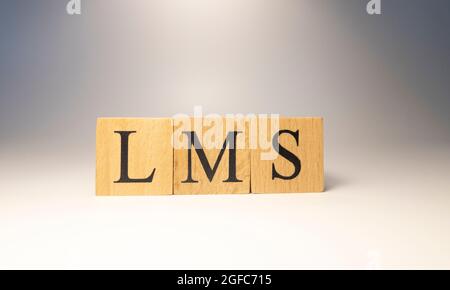 Learning Management System LMS word cloud, business concept. Closeup. Stock Photo