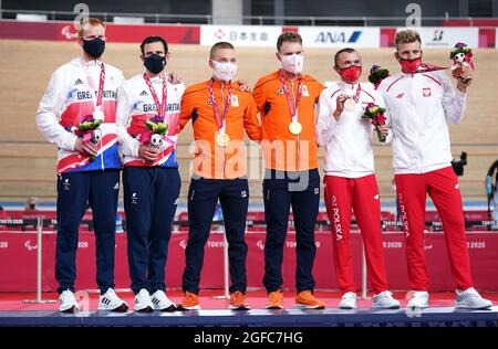 James Ball (Left) and Pilot rider Lewis Stewart (right) during the British  Paralympic Association kitting out for the Para cycling athletes to  represent ParalympicsGB at the rescheduled Tokyo 2020 Paralympic Games.  Issue