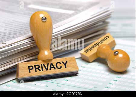 privacy printed on rubber stamp Stock Photo