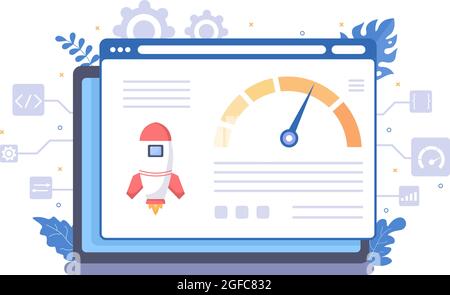 Website Loading Speed Optimization With Server, Web Programming, Mobile App Development, and Page Software. Background Vector Illustration Stock Vector