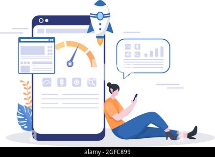 Website Loading Speed Optimization With Server, Web Programming, Mobile App Development, and Page Software. Background Vector Illustration Stock Vector