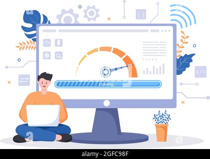 Website Loading Speed Optimization With Server, Web Programming, Mobile App Development, and Page Software. Background Vector Illustration Stock Vector