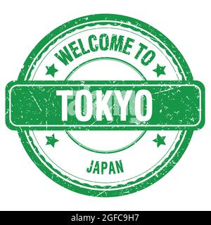 WELCOME TO TOKYO - JAPAN, words written on green grungy stamp Stock Photo