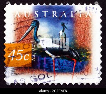 AUSTRALIA - CIRCA 1997: a stamp printed in the Australia shows Jabiru, Jabiru Mycteria, Large Stork, circa 1997 Stock Photo