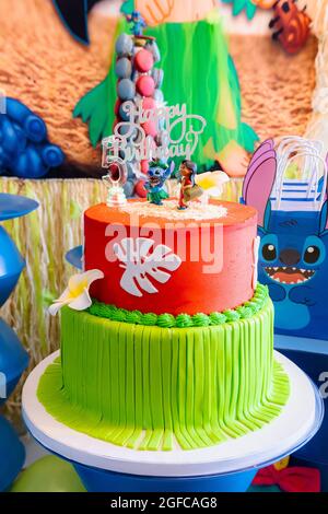 Close-up View of a Birthday Party with Lilo and Stitch Theme