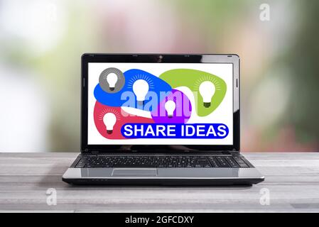 Share ideas concept shown on a laptop screen Stock Photo