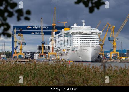 Costa Toscana under construction at Meyer Turku Shipyard on August 21, 2021.