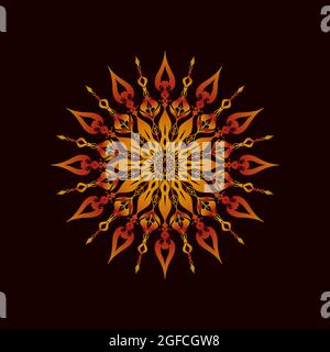 Round gradient mandala on a dark background. Vector Mandala with floral motif. yoga templates Stock Vector