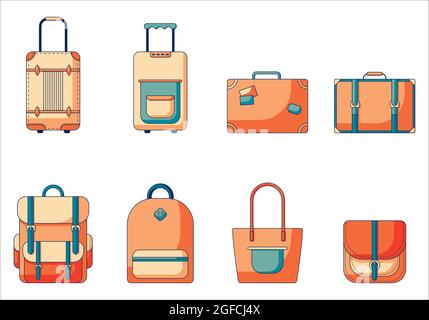 Set of handbag and luggage in retro style colours with different variations of bags Stock Vector