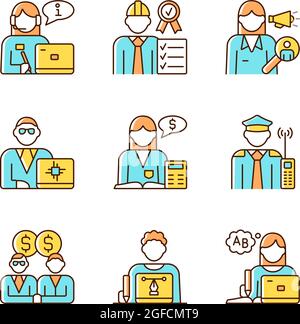 Employees team RGB color icons set Stock Vector