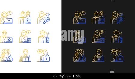 Employees team gradient icons set for dark and light mode Stock Vector