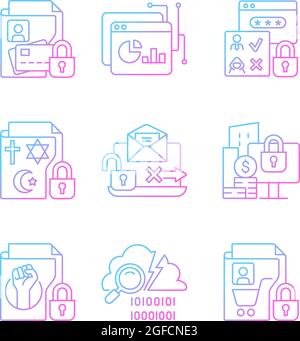 Personal information gradient linear vector icons set Stock Vector