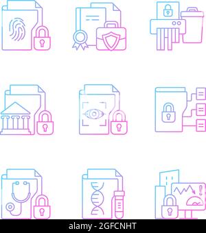 Confidential information types gradient linear vector icons set Stock Vector