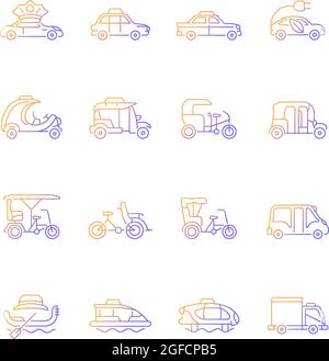 Taxi types gradient linear vector icons set Stock Vector