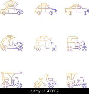 Taxicab types gradient linear vector icons set Stock Vector