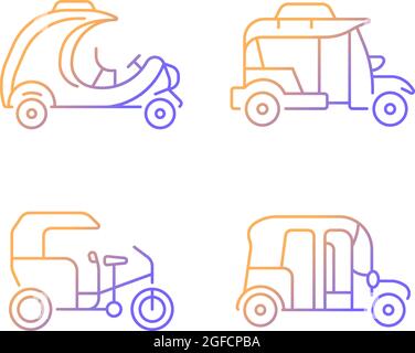 Transporting passengers business gradient linear vector icons set Stock Vector