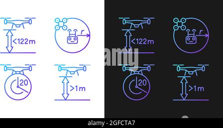 Drone manage gradient manual label icons set for dark and light mode Stock Vector